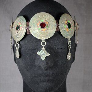 Moroccan - Berber - Enamel - Glass - Metal - Medallion - Belt - Headdress.